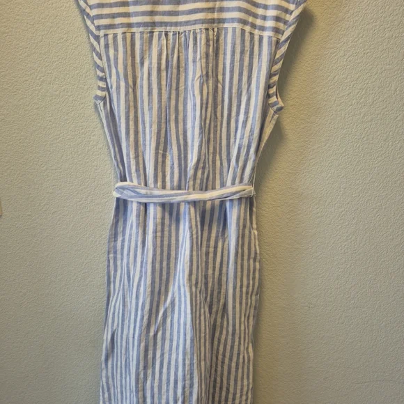 J Crew Blue White Vertical Striped Long Maxi Dress Linen Button Front Size XS - Picture 8 of 8